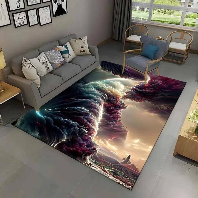 Rainbow Purple Fantasy Cloudscape Rug, Vibrant Art Style Home Decor Carpet for Living Area with Intense Sky Charm