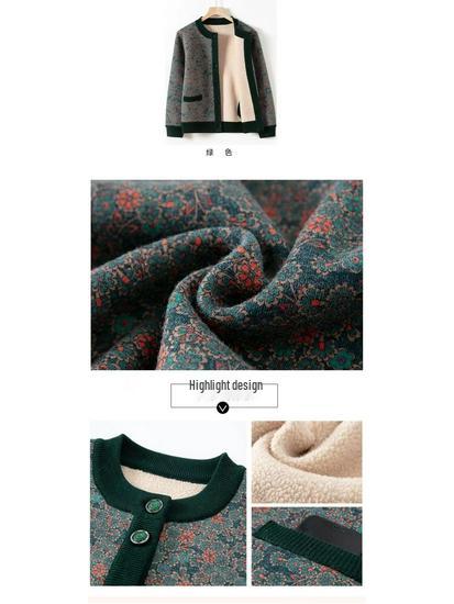 Fleece-Lined Printed Cardigan: Warm Autumn/Winter Style for Middle-Aged & Elderly Women