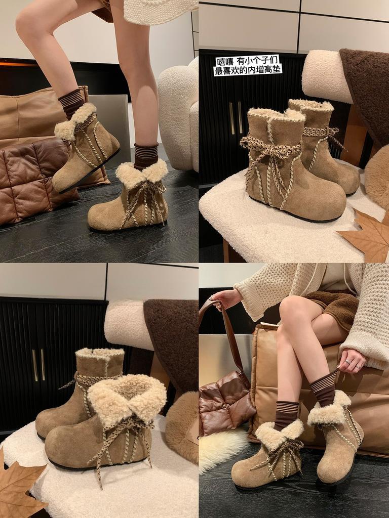 cm inner height increase~ leather thick-soled Maillard two wear snow boots women's winter velvet thickened cotton shoes