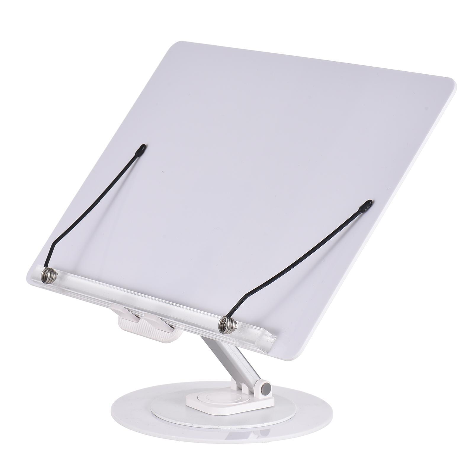 

Настольная подставка для книг для чтения с вращающимся на 360 градусов основанием и зажимами для страниц, складная и регулируемая по углу наклона Type 1 белый