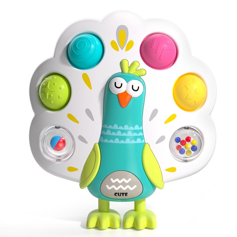 Baby grabbing practice board pressing peacock toy baby decompression puzzle finger training fine motor toy