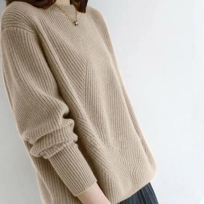Pull épais et chaud pour femme, col rond, tricoté, bas, ample, rembourré, haut, collection automne et hiver