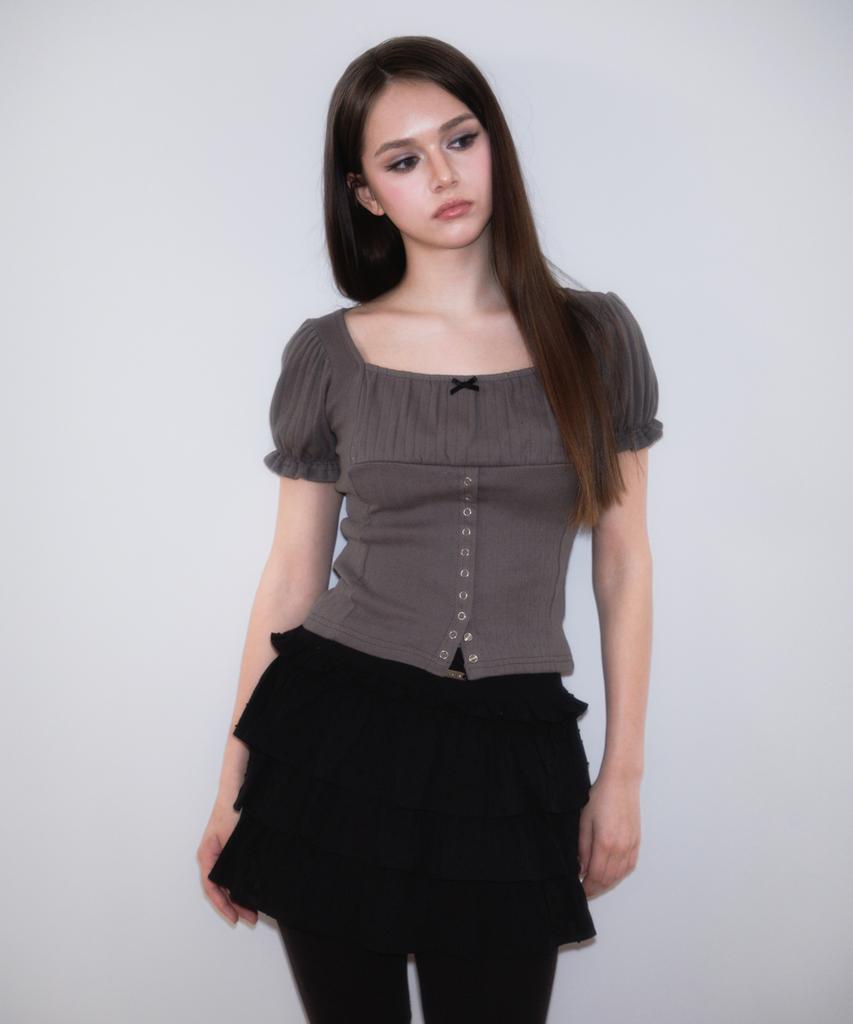 ROSEFRANTZ Puff Shirring Ribbon T-Shirt [Charcoal]