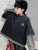 Children's Spring/Autumn Trendy Spliced Long Sleeve Polo Shirt - Casual Loose Korean Style Fake Two-Piece Pullover.