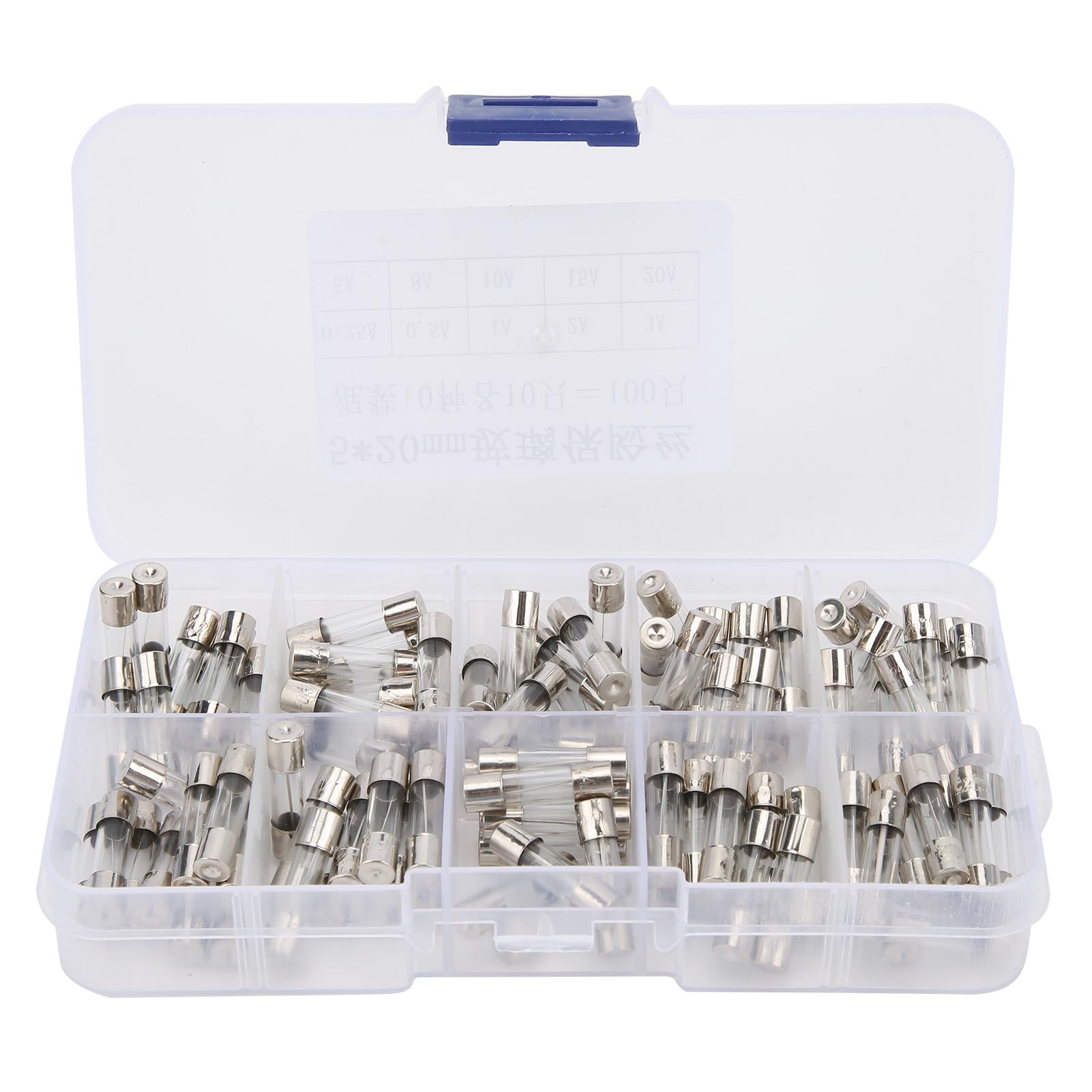 

5x20mm 100 Pcs Glass Fuse FastBlow Glass Fuses Assorted Kit for Protect Circuit