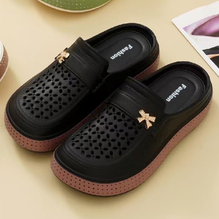 Flat Heel Headed Slippers Thick Bottom Outdoor Wear Women's Slippers Fashionable Clog Shoes Comfortable EVA Material