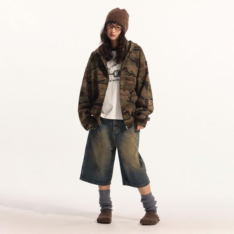 Magic Bear Unisex 2026 Fall Winter Camo Zip Hoodie Streetwear Couple Cardigan