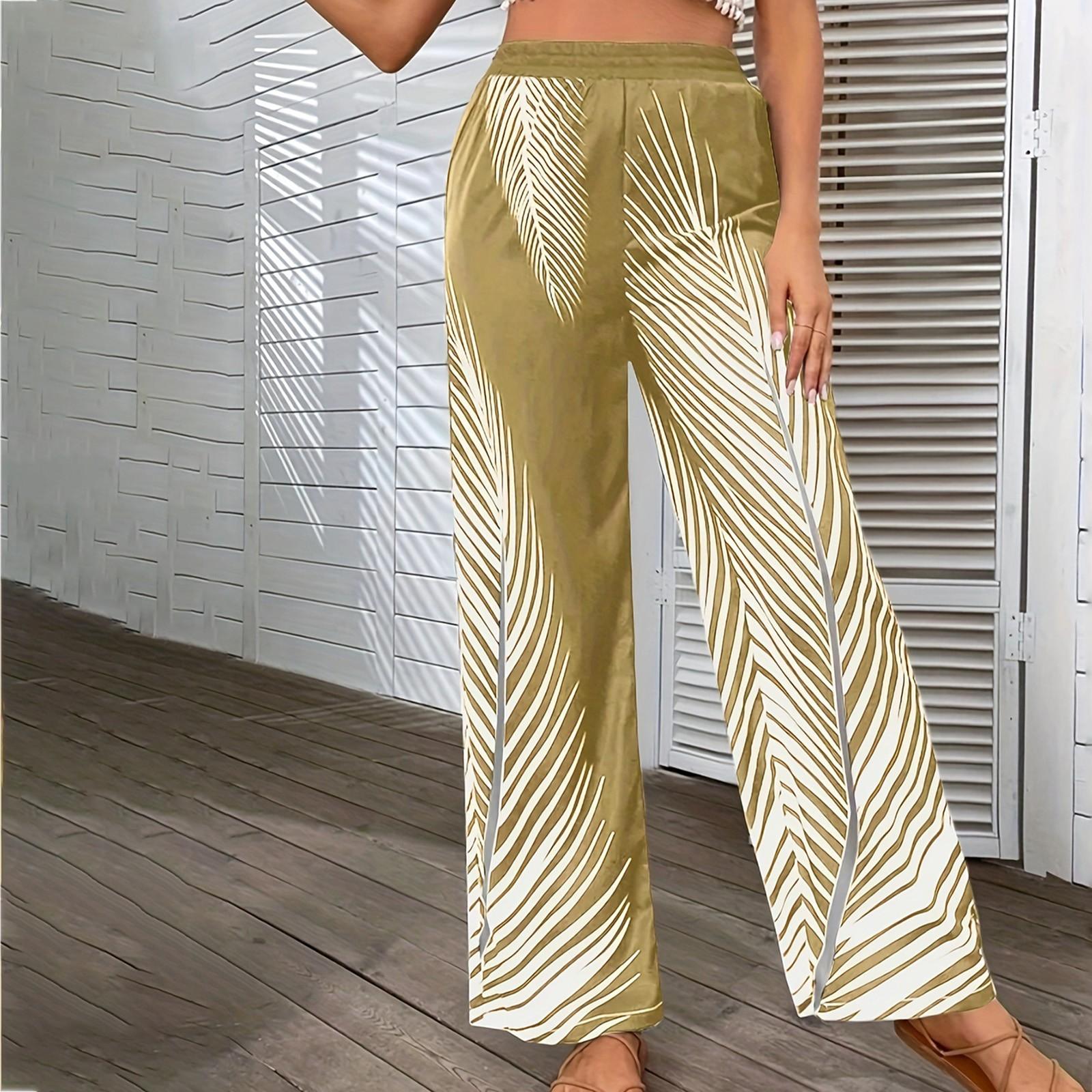 

Женские модные и элегантные полосатые широкие брюки с листьями для женщин XXL хаки
