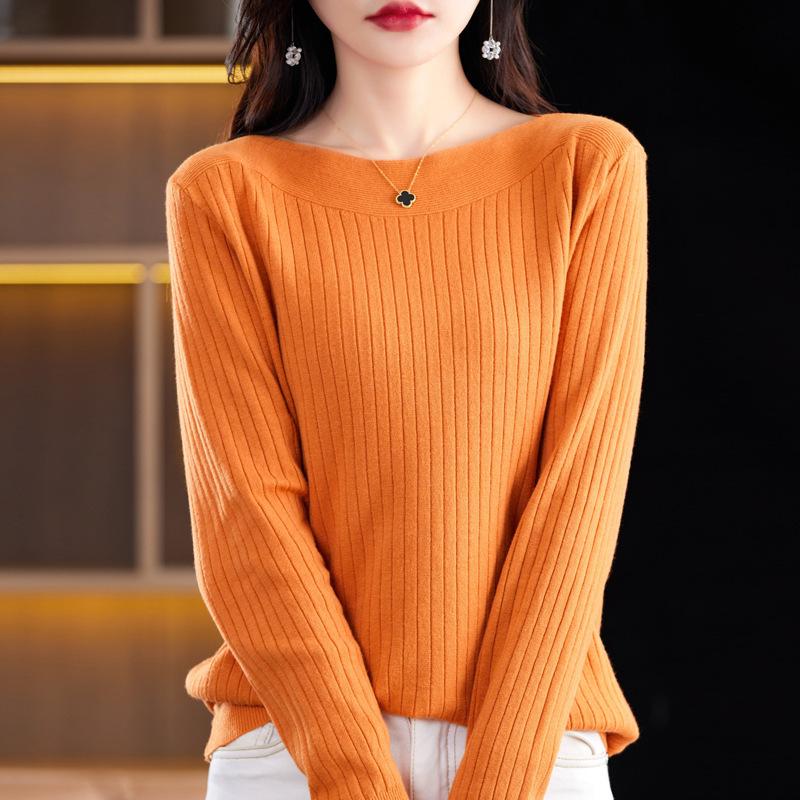 New Spring and Autumn Knitted Sweaters, One-neck Base Knitted Woolen Sweaters, Long-sleeved Women