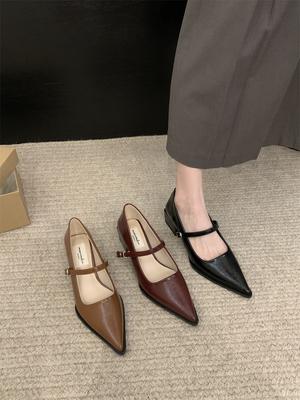 Retro Style Thick Heel Women Mary Jane Shoes Fashion Shallow Pointed Toe Ladies Comfort Office Pumps Footwear