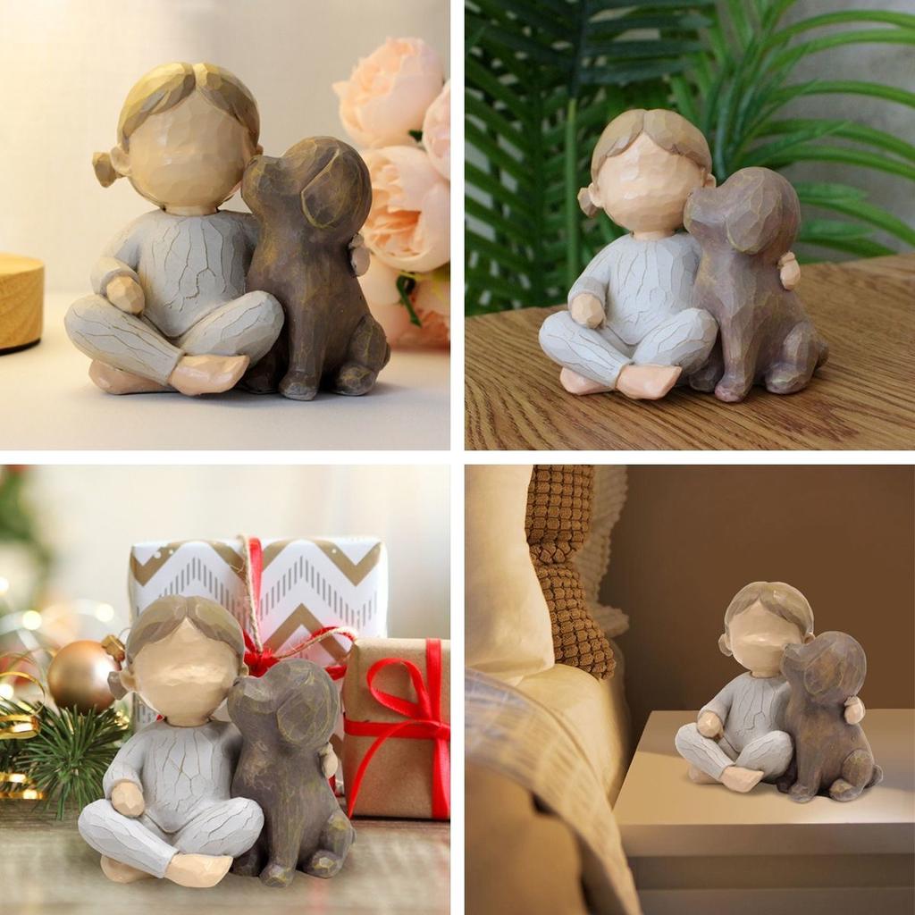 Kreativ Änglaflicka och Hund Resin Figurin – Heminredning Skulptur Ornament