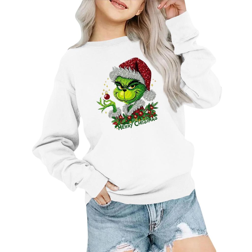 Kids' Fashion Loose-Fit Casual Long-Sleeve Christmas Print Oversized Crewneck Sweatshirt