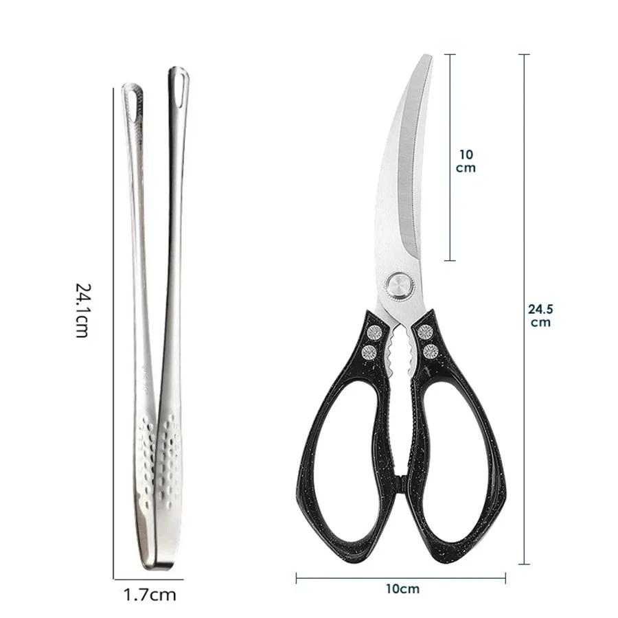 Portable Stainless Steel BBQ Scissors Clip Set Silicone Food Clip Scissors Suitable for Outdoor Camping BBQ Accessories