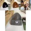 Embroidered Heart Knit Beanie Soft Cotton Hat For Women Winter Warmth