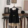 Summer Pure Cotton V-neck Single-breasted Hollow Vest Loose Sleeveless Cardigan with Vest Thin Large Size Top Women