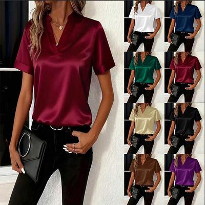 Damen Frühlings-/Sommer-V-Ausschnitt Locker geschnittenes Hemd: Elegantes, vielseitiges, schlichtes Design.