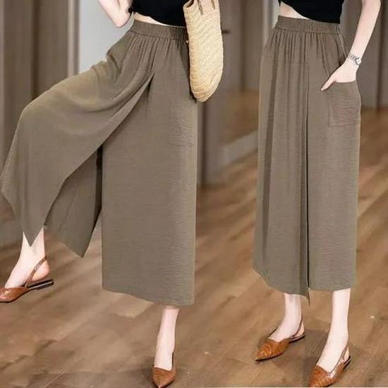 Women's Thin Loose High-Waisted Split Summer-Fall Relaxed Wide-Leg Skirt Pants