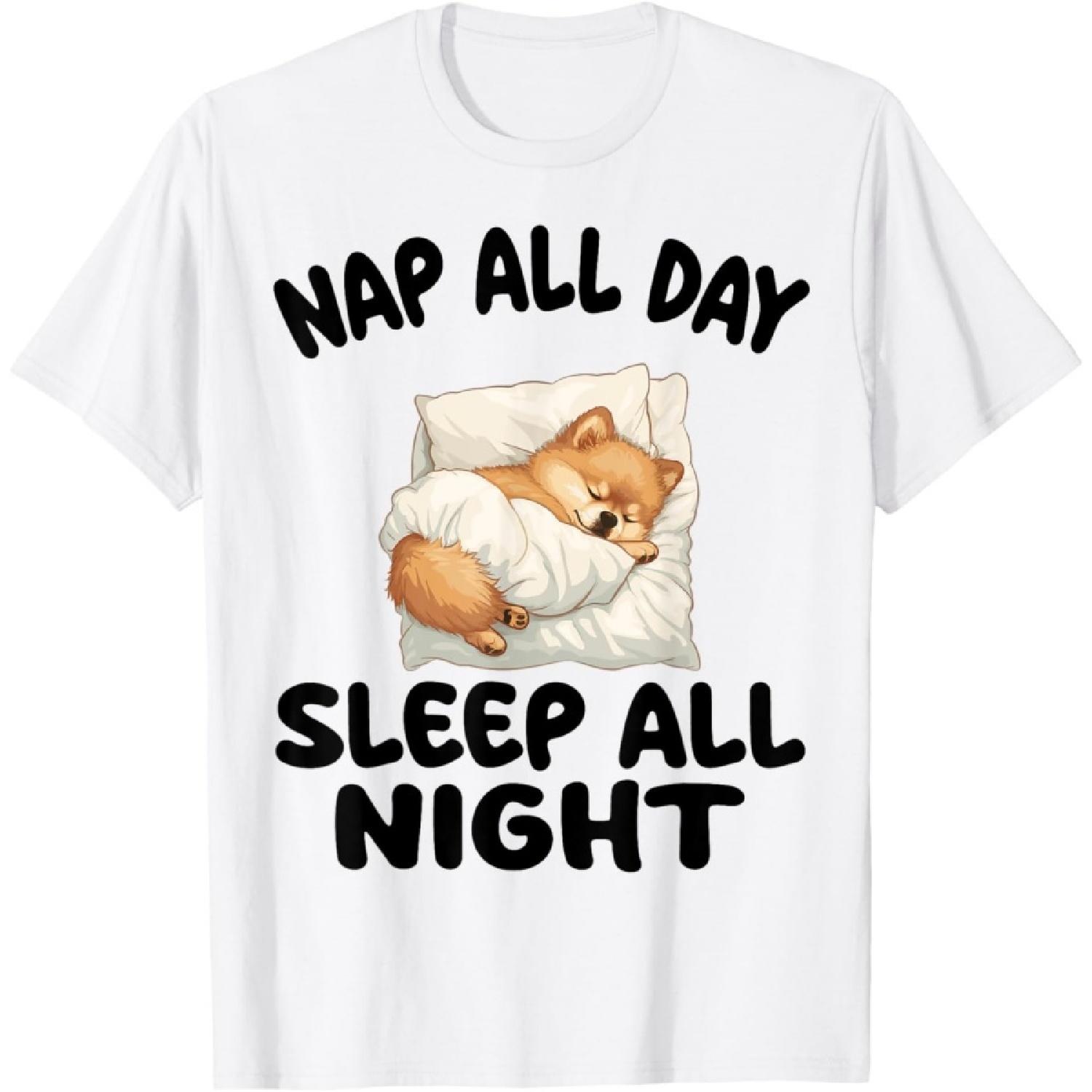 Cute Pomeranian dog Nap All Day Sleep all Night Pajamas T-Shirt XXXXXL белый