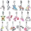 Sneakers 925 Silver Ice Roller Skates Pink Ballet Shoes Charm Pendant Original Fits Women DIY Jewelry Girl Charms