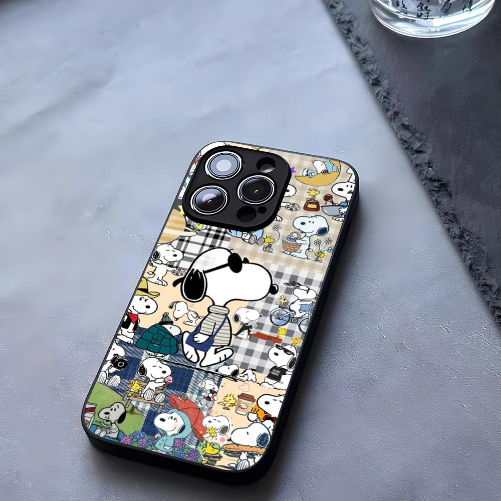 Big Head Snoopy Cartoon Phone Case Tempered Glass For IPhone 17 13 14 16 12 15 11 Pro Max Plus Mini X XR SE2020 Coque