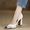 Fashion Metallic Pointed Toe Shallow Mouth Block Heel Single Shoes New Patent Leather Non-Slip Wear-Resistant High Heels for Autumn