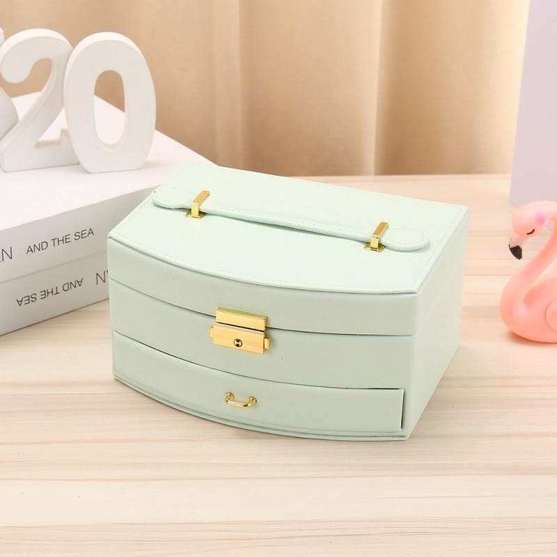 Large Double-Layer Lockable Jewelry Box With Handle PU Leather Storage Case Rings Necklaces Accessories