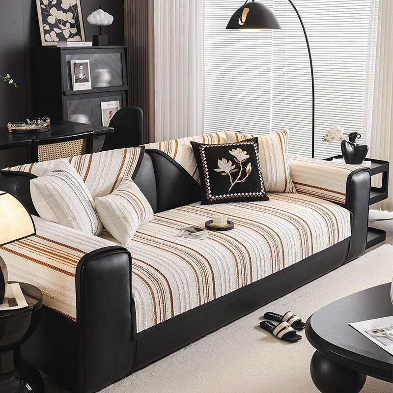 

1 шт. Чехол для дивана из шенилла с линейным узором, пылезащитный коврик для мебели для гостиной, универсальная подушка для дивана, домашний декор на четыре сезона 1seat 70x70cm