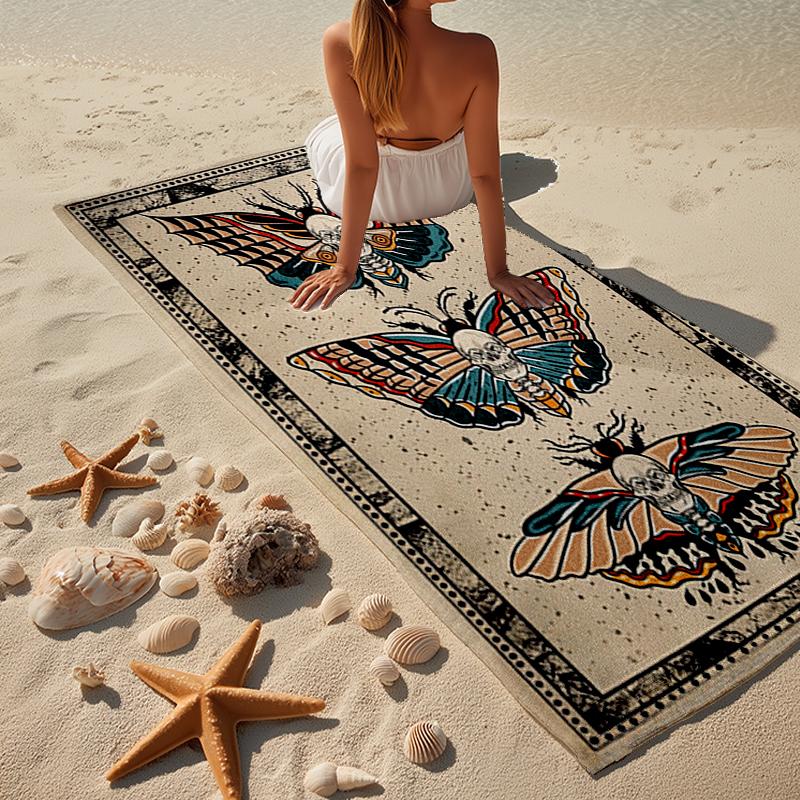 Gothic Moth And Skulls Beach Towel, Super Soft Microfiber, Gift for Her/Him, Birthday, for Pool, Beach, Travel, Home Decor Fan gifts