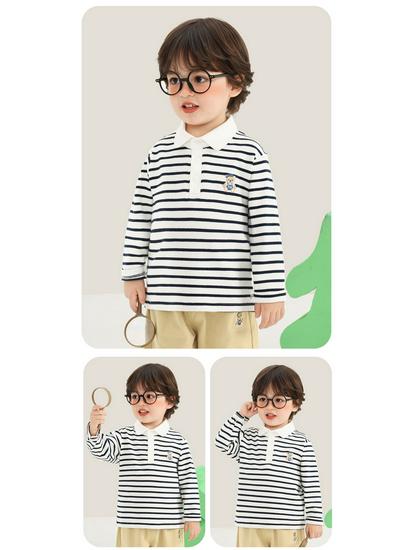 Kaka Panda Kids' Long Sleeve Polo Neck T-Shirt - Boys’/Girls’ Spring/Autumn Base Layer