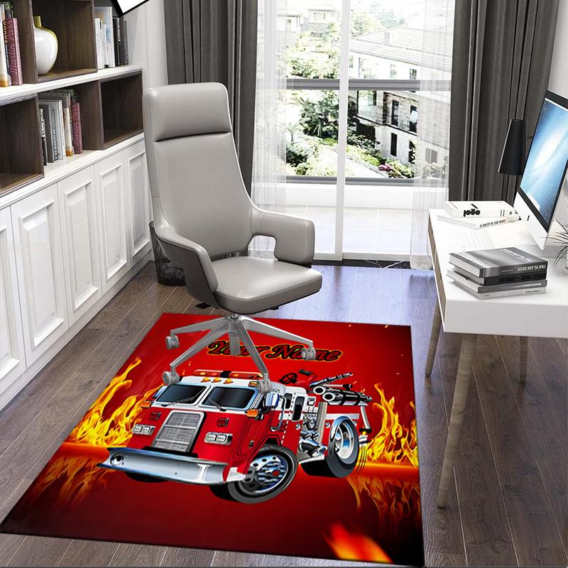 1PC Custom Name Fire Truck Adventure Theme Floor Mat Ideal for Living Room, Game Rooms, Office, Bedroom, Office Floor Mat , Floor Mats for Home