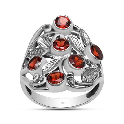 Anello con design in filigrana a foglia di argento sterling 925 con pietra preziosa rotonda da 4 x 4 mm con granato naturale per donne e ragazze