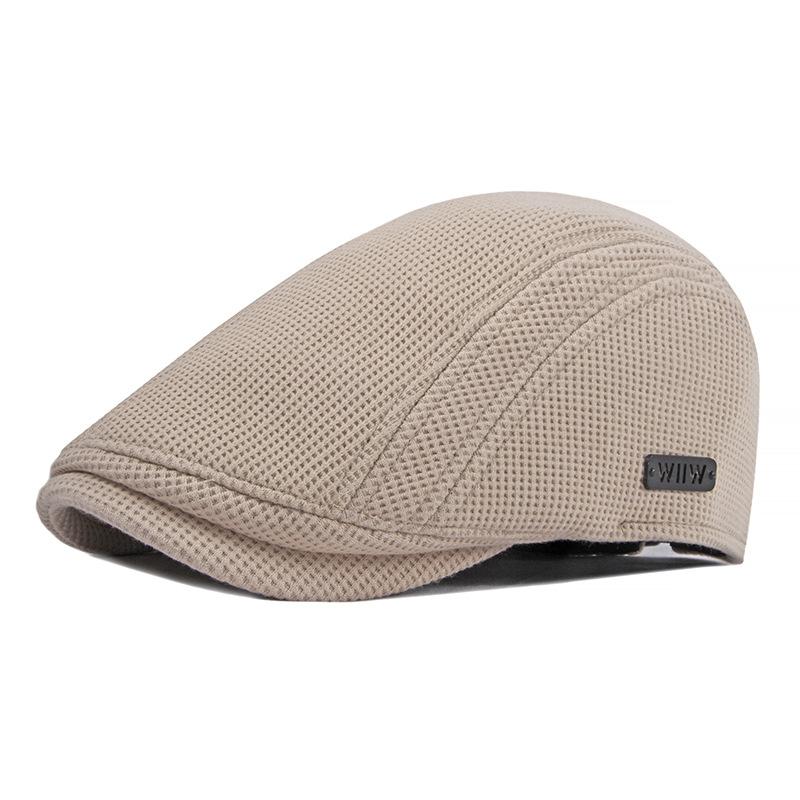 

Autumn Winter Men s Berets Hat Warm Knitting Visors Herringbone Newsboy Cap Vintage Flat Cap Gatsby Male Solid Driver Hat Adjustable 55to60cm бежевий