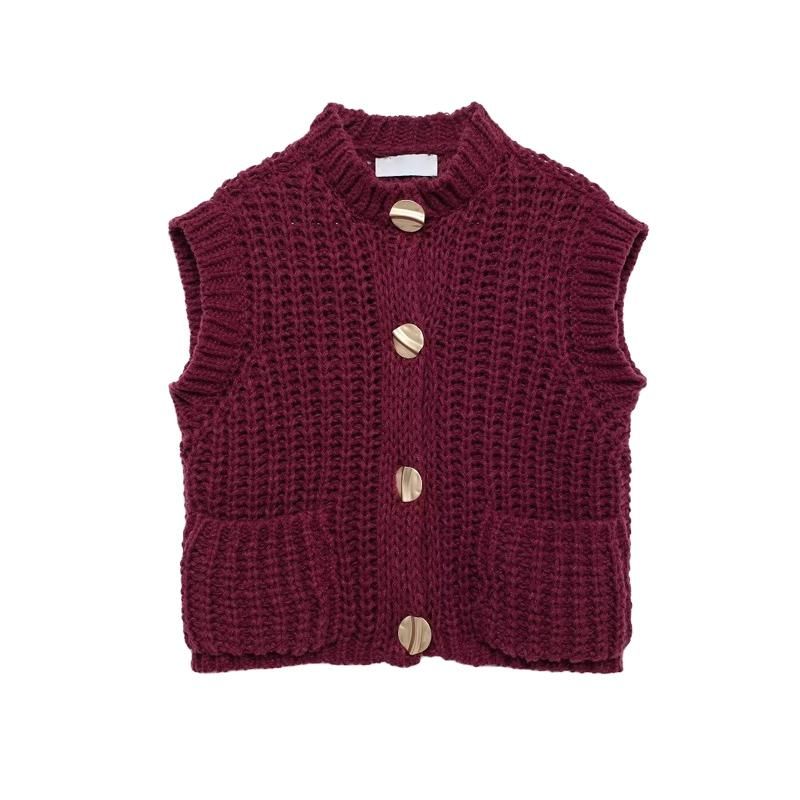 Spring New Arrival Women's Clothing Stylish Niche Style Vest Round Neck Sleeveless Thick Needle Knitting Vest 5802114