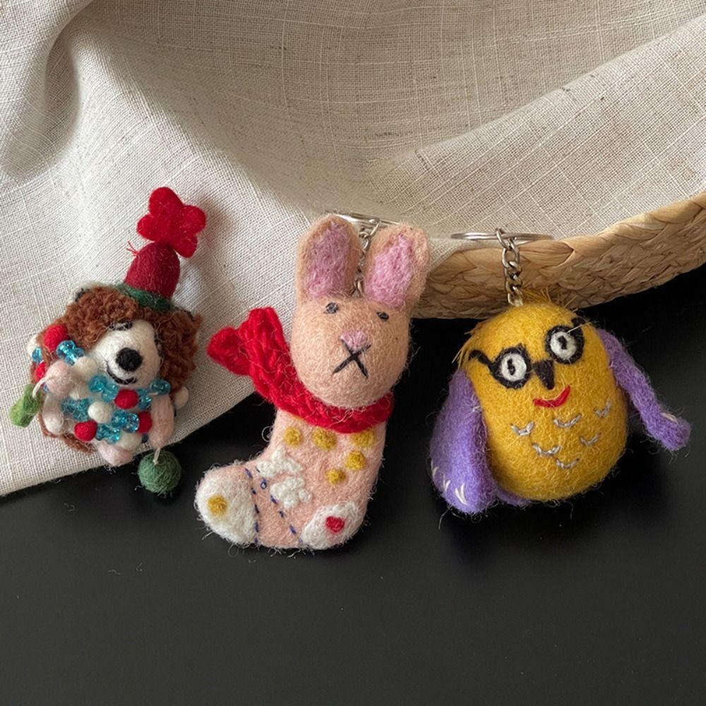 Dog Wool Felt Animal Pendant Bird Cartoon Keychain Cute Rabbit Keyring  Couple