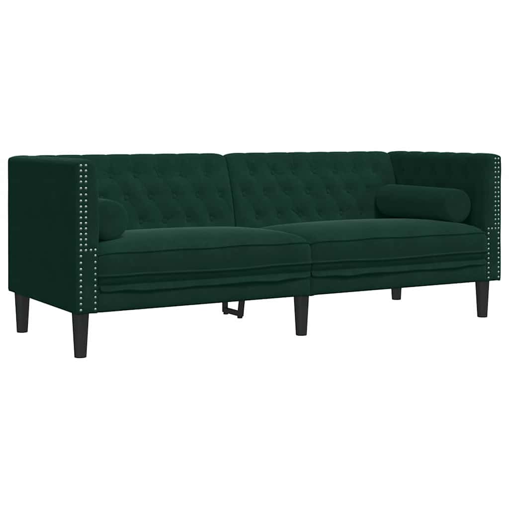 2 Piece Chesterfield Sofa Set with Neck Pillows Dark Green Velvet