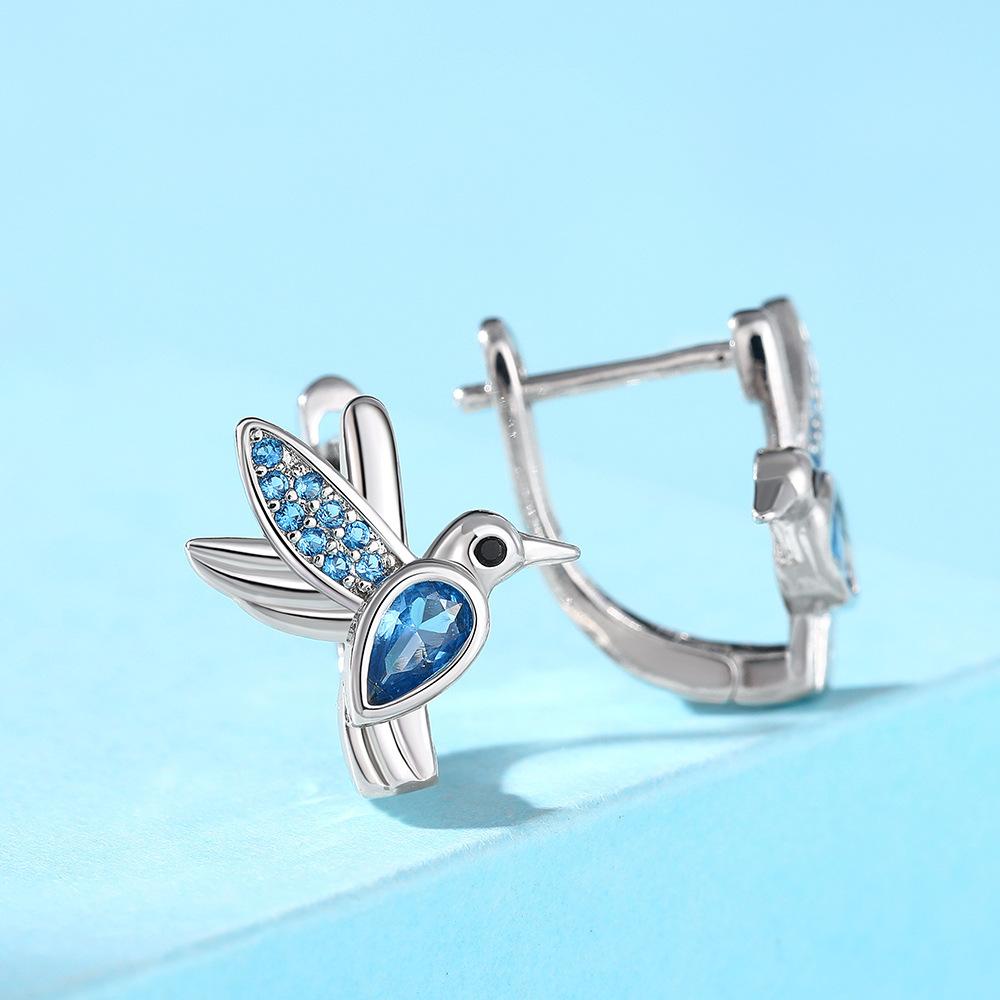 European and American bird stud earrings, exquisite and small inlaid zircon jewelry, daily wear jewelry