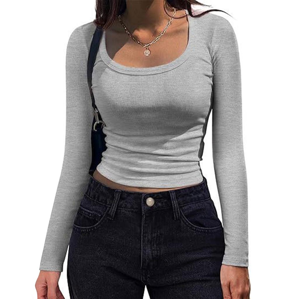 Damska koszula z długim rękawem, dekolt okrągły, casualowy top