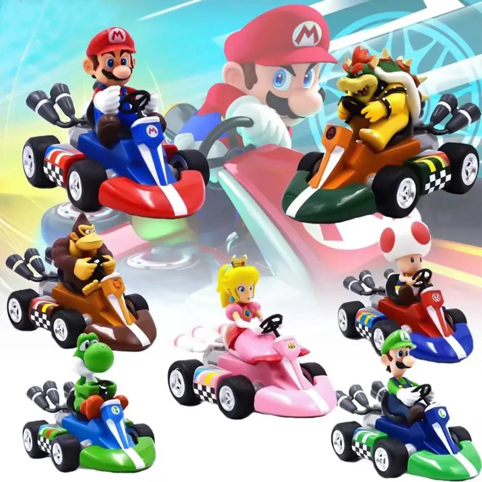 Anime Game Super Mario Bros Karting Luigi Bowser Princess Peach Yoshi Toad Action Figure Toys Pull Back Car For Kids Gifts