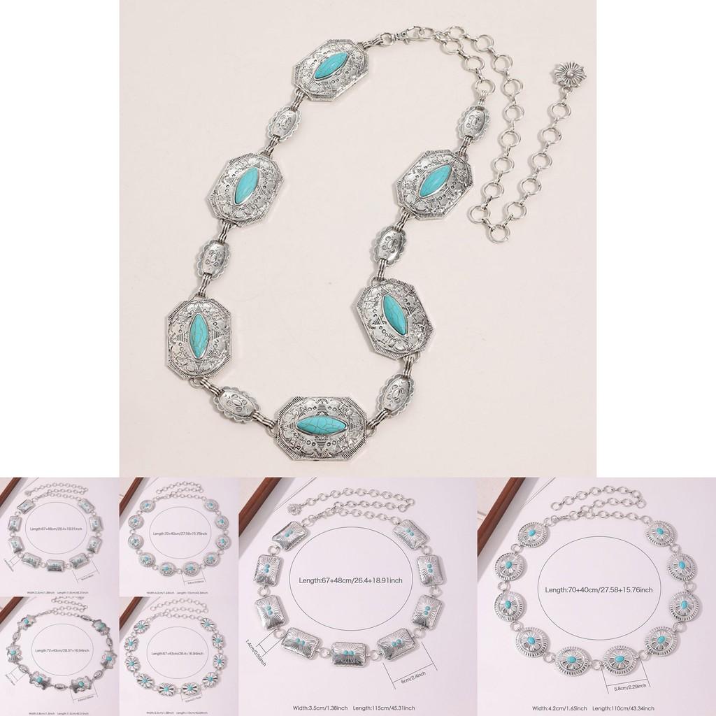 Ethnic Style Gold Tone Turquoise Waist Belt With Butterfly Knot For Fashion