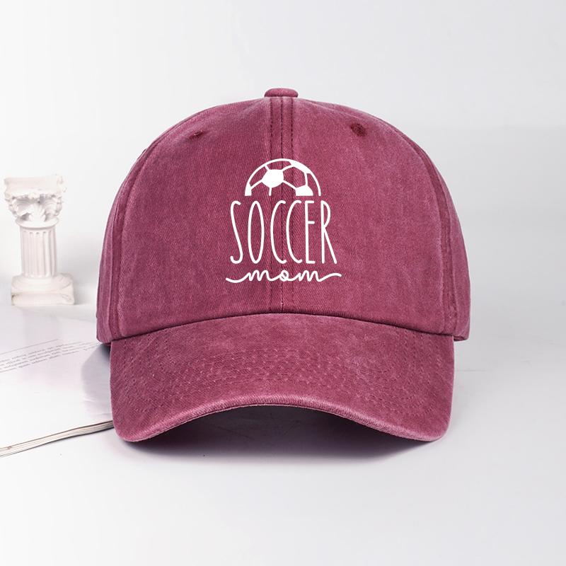 Soccer Mom Print Washed Baseball Cap Adjustable Unisex Soccer Game Day Sun Hat For Moms