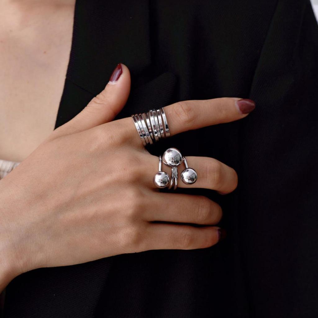 New Style Titanium Steel Adjustable Hip-Hop Ring - Non-Fading, Round Bead, Unisex