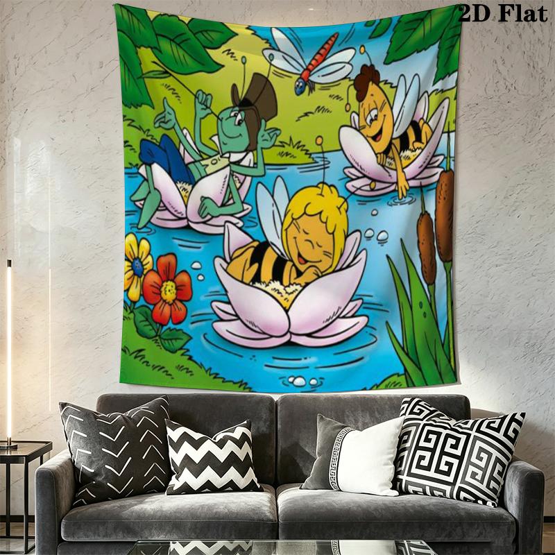 Bees and Maya Wall Tapestry Aesthetic Wall Hanging Printed Fabric Blanket Decorative Tapestries for Bedroom Living Room Home Decor