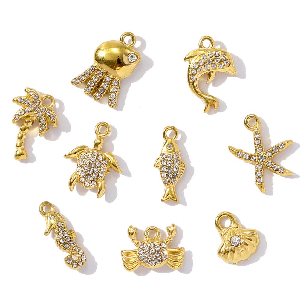 3pcs/Lot Stainless Steel Rhinestone Shell Starfish Crab Pendant Seahorse Dolphin Turtle DIY Charms Necklace Making Women Jewelry
