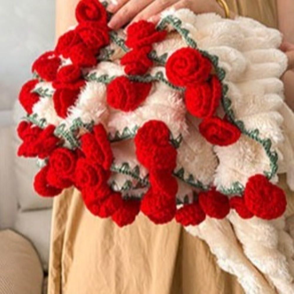 Fleece Rose Bouquet Blanket Warm Crocheted Flower Blanket Rose Flower Blanket  Festival Gift