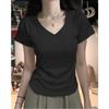 Summer New V-Neck Short Sleeve T-Shirt Women's Solid Color Slim Skinny Spice Girls Versatile Niche Chic Bottom Shirt Top Trend