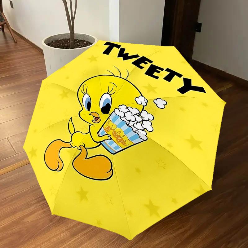 1PC Warner Tweety Popcorn Automatic Open/Close Umbrella with Windproof, 11-Rib Sturdy Canopy, Durable Ribs1228A