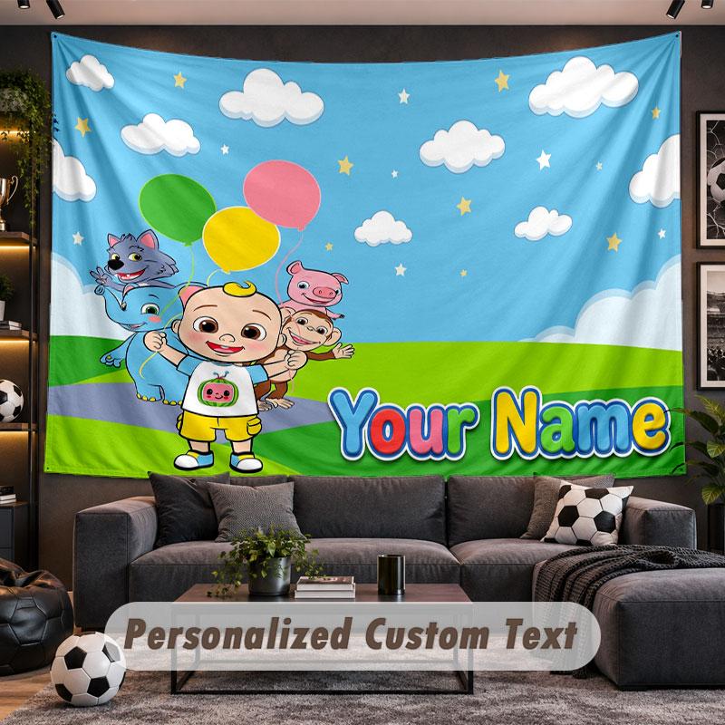 Wall Hanging Tapestry Custom NameCocomelon Pattern Personalized Printed Fabric Wall Decor