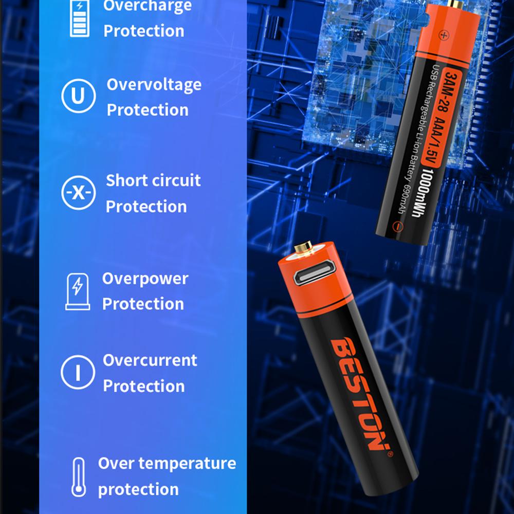Micro-USB 1,5V AAA-Größe Li-Ionen Wiederaufladbare Batteriezelle 1000 mWh 690 mAh USB-Laden aaa Batterien