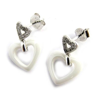 [N3025] - Silberohrringe 'Love' silberweiß (Keramik)