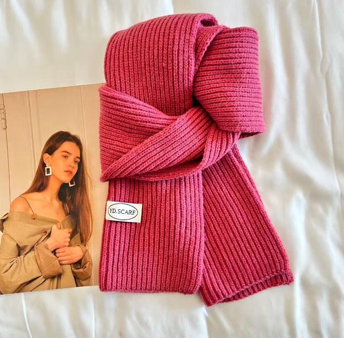 Korean ins simple solid color wool knitted scarf women's winter blue warm couple student neck scarf